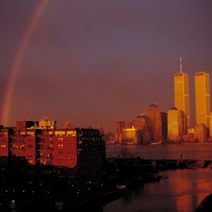 Cityscape Art Print with Rainbow